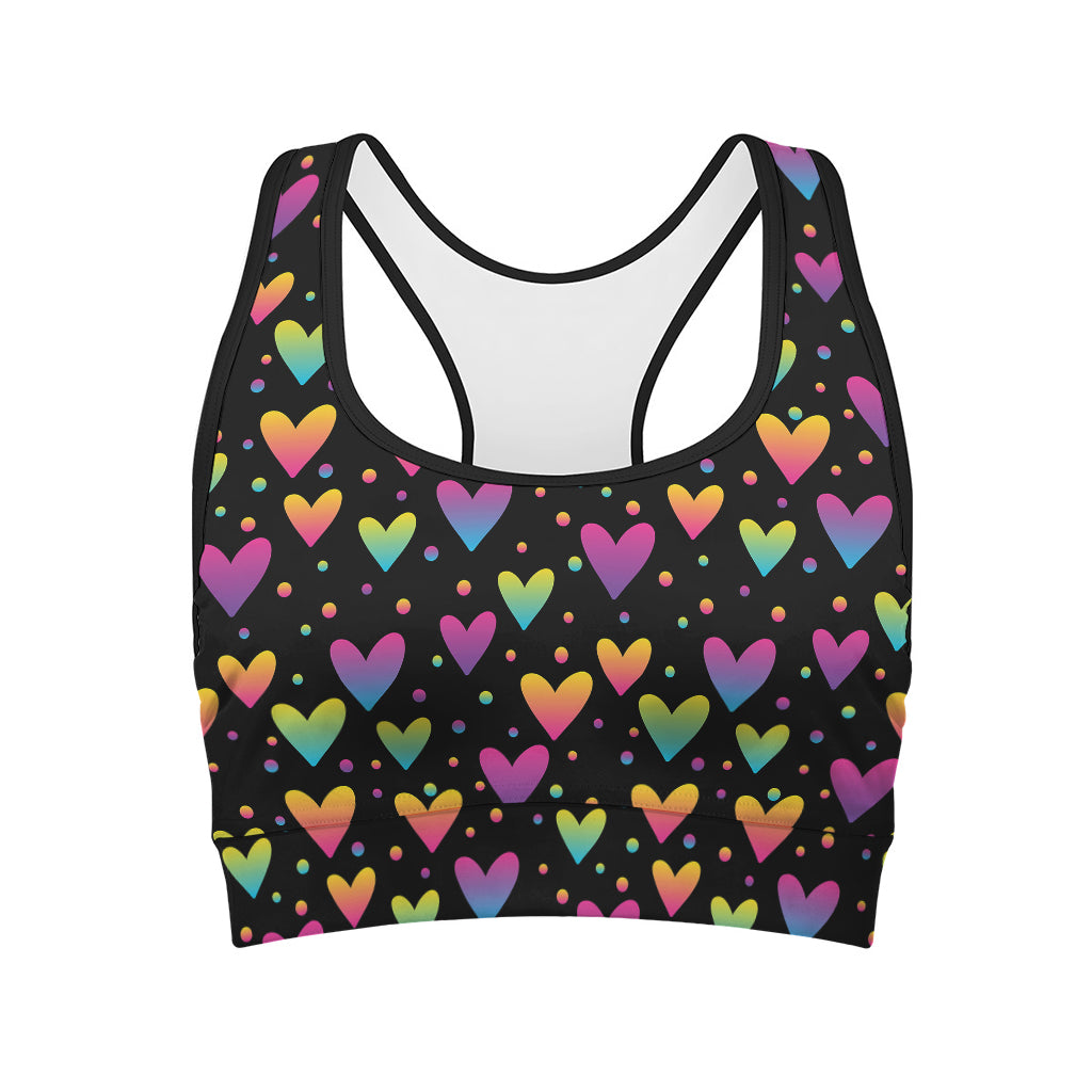 Colorful Heart Pattern Print Women's Sports Bra