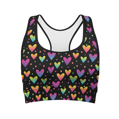 Colorful Heart Pattern Print Women's Sports Bra