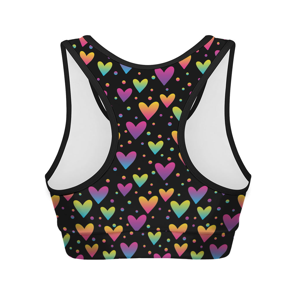 Colorful Heart Pattern Print Women's Sports Bra