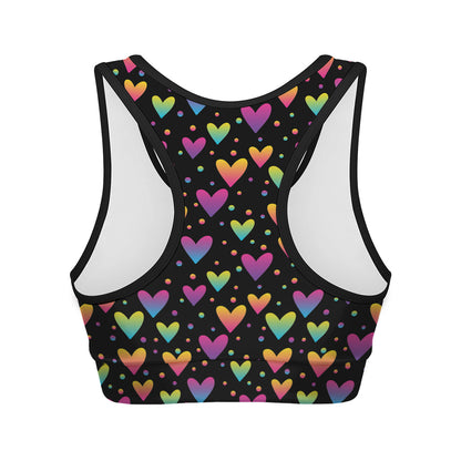 Colorful Heart Pattern Print Women's Sports Bra