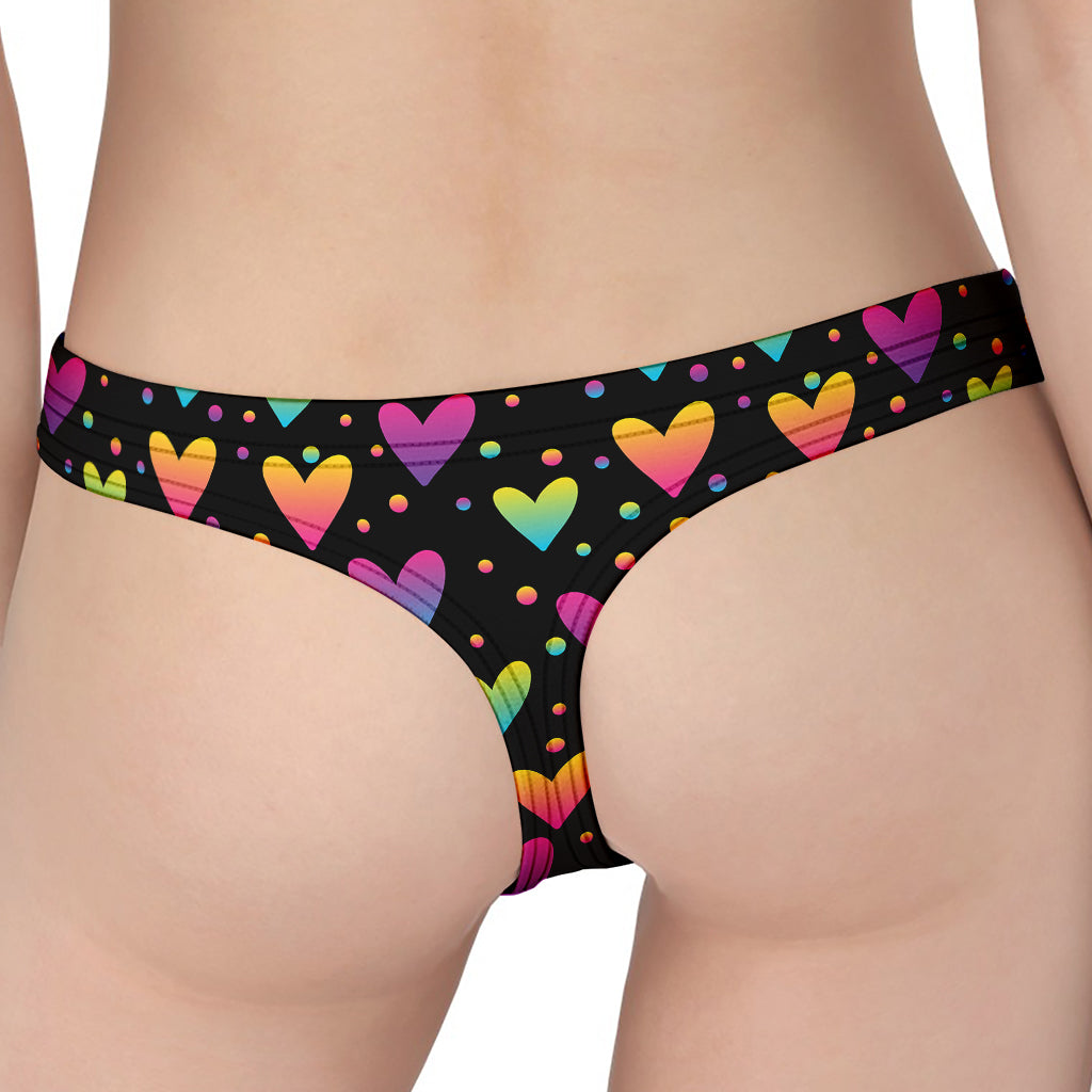 Colorful Heart Pattern Print Women's Thong