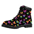 Colorful Heart Pattern Print Padded Collar Lace Up Boots