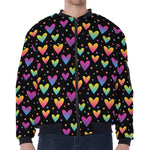 Colorful Heart Pattern Print Zip Sleeve Bomber Jacket