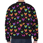 Colorful Heart Pattern Print Zip Sleeve Bomber Jacket