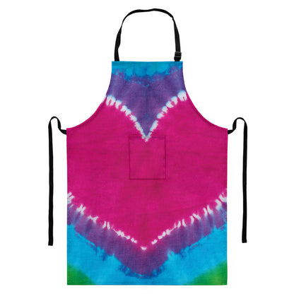 Colorful Heart Tie Dye Print Bib Apron With Pocket