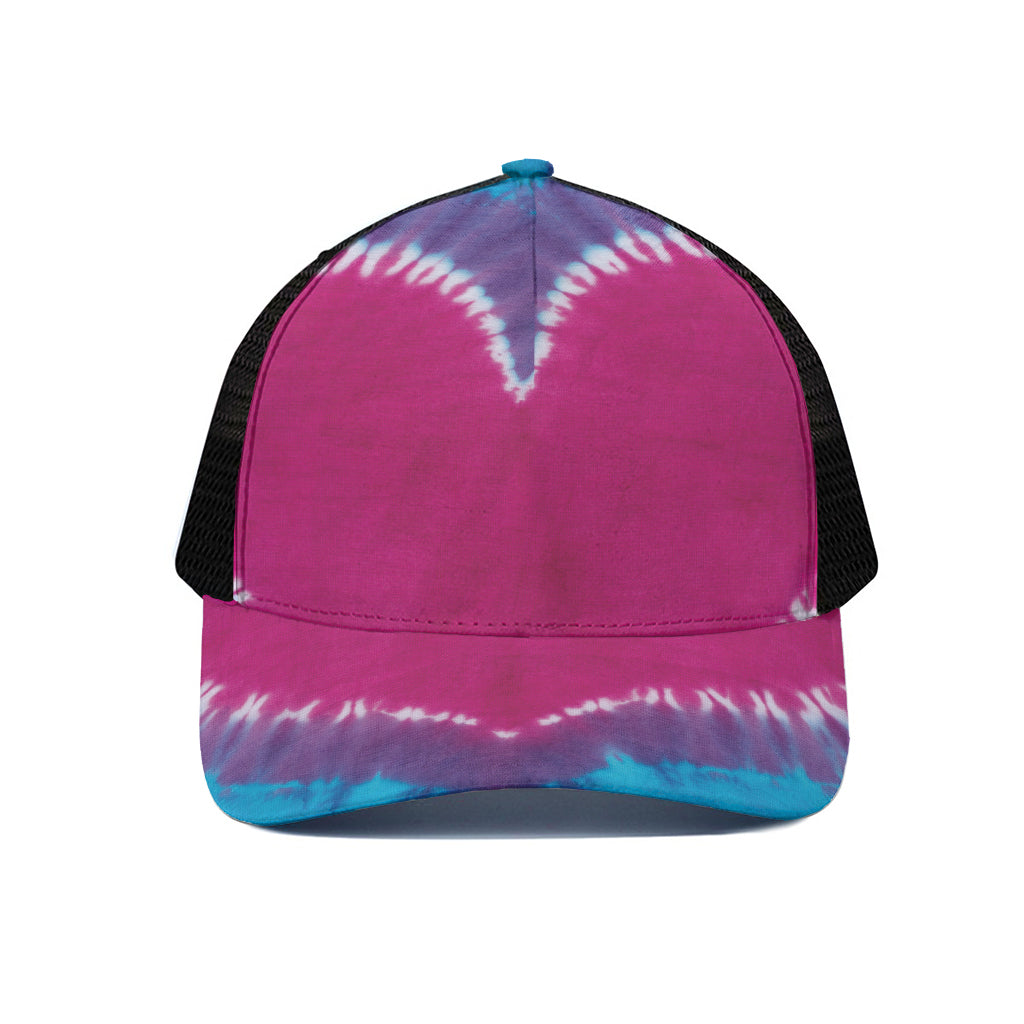 Colorful Heart Tie Dye Print Black Mesh Trucker Cap
