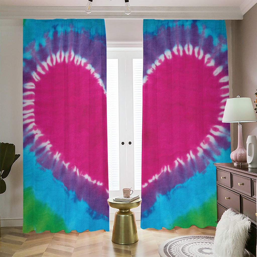 Colorful Heart Tie Dye Print Blackout Pencil Pleat Curtains
