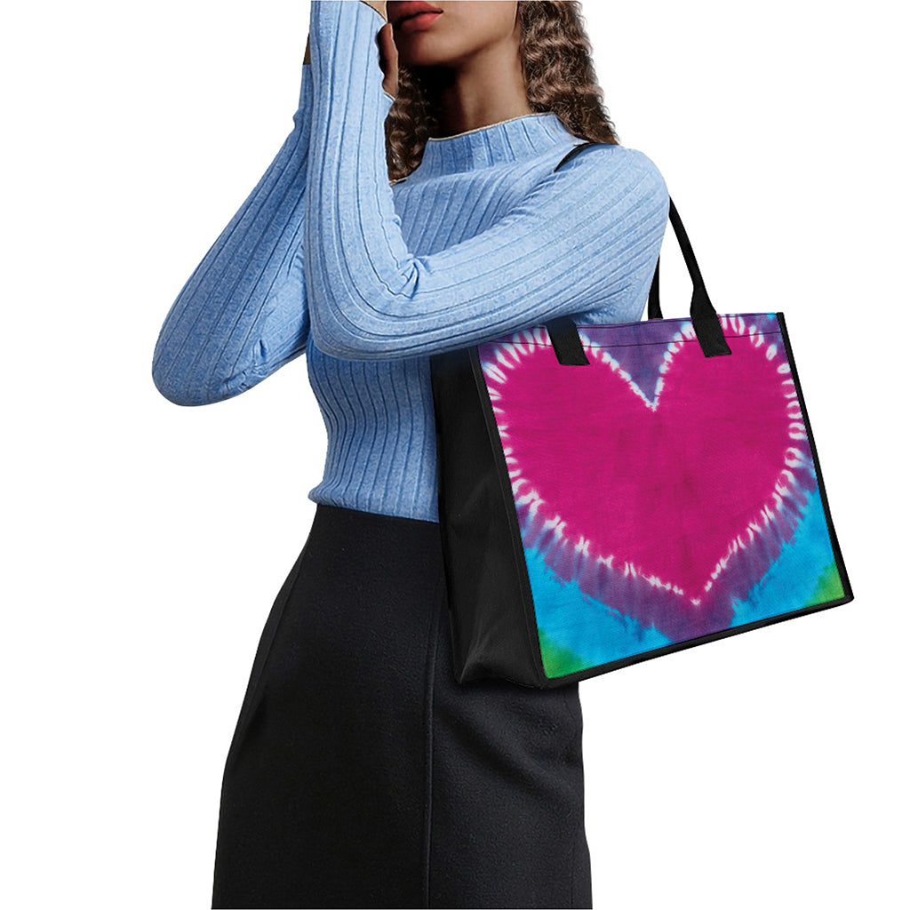 Colorful Heart Tie Dye Print Canvas Tote Bag