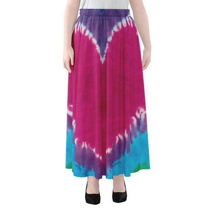 Colorful Heart Tie Dye Print Chiffon Maxi Skirt