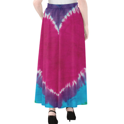 Colorful Heart Tie Dye Print Chiffon Maxi Skirt