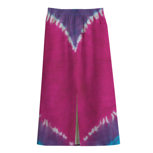 Colorful Heart Tie Dye Print Cotton Front Slit Maxi Skirt