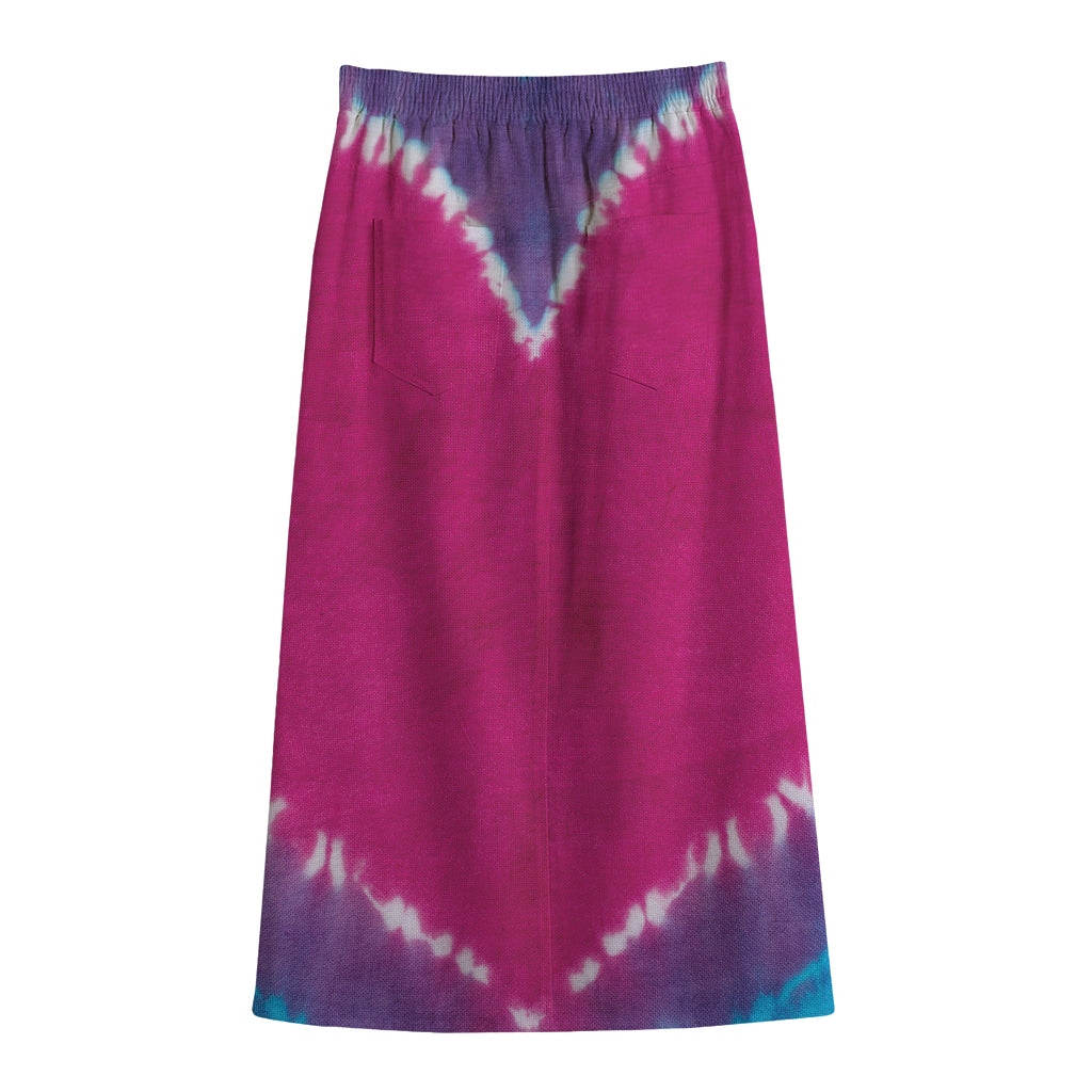 Colorful Heart Tie Dye Print Cotton Front Slit Maxi Skirt