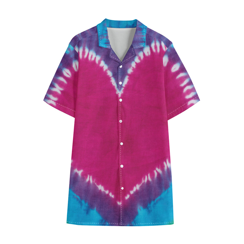 Colorful Heart Tie Dye Print Cotton Hawaiian Shirt