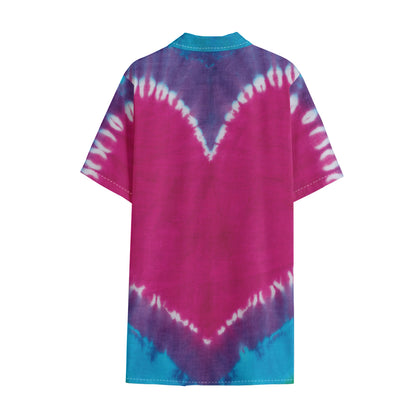 Colorful Heart Tie Dye Print Cotton Hawaiian Shirt