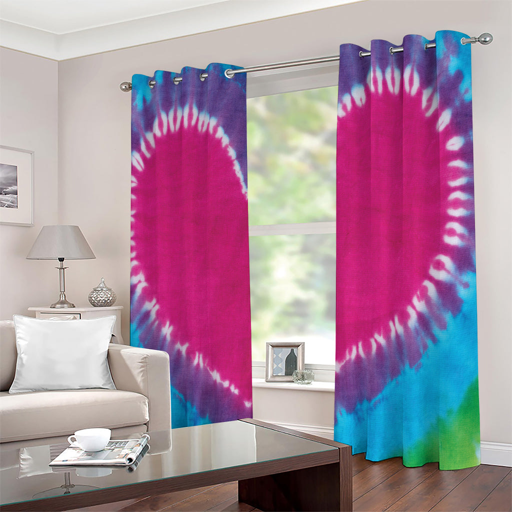 Colorful Heart Tie Dye Print Extra Wide Grommet Curtains