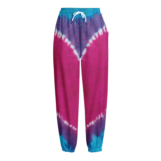 Colorful Heart Tie Dye Print Fleece Lined Knit Pants