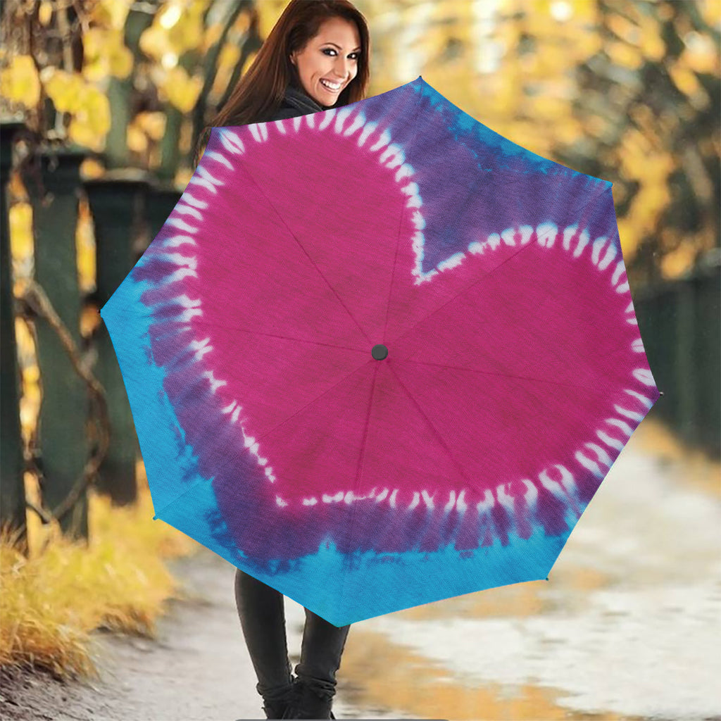 Colorful Heart Tie Dye Print Foldable Umbrella