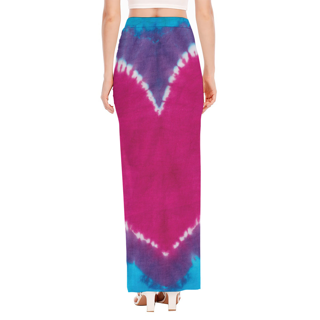 Colorful Heart Tie Dye Print High Slit Maxi Skirt