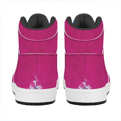 Colorful Heart Tie Dye Print High Top Leather Sneakers