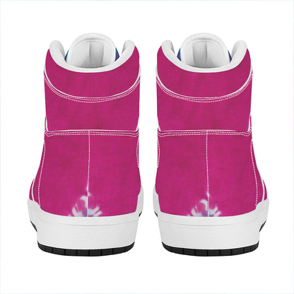 Colorful Heart Tie Dye Print High Top Leather Sneakers