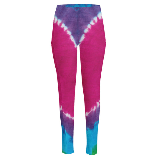 Colorful Heart Tie Dye Print High-Waisted Pocket Leggings