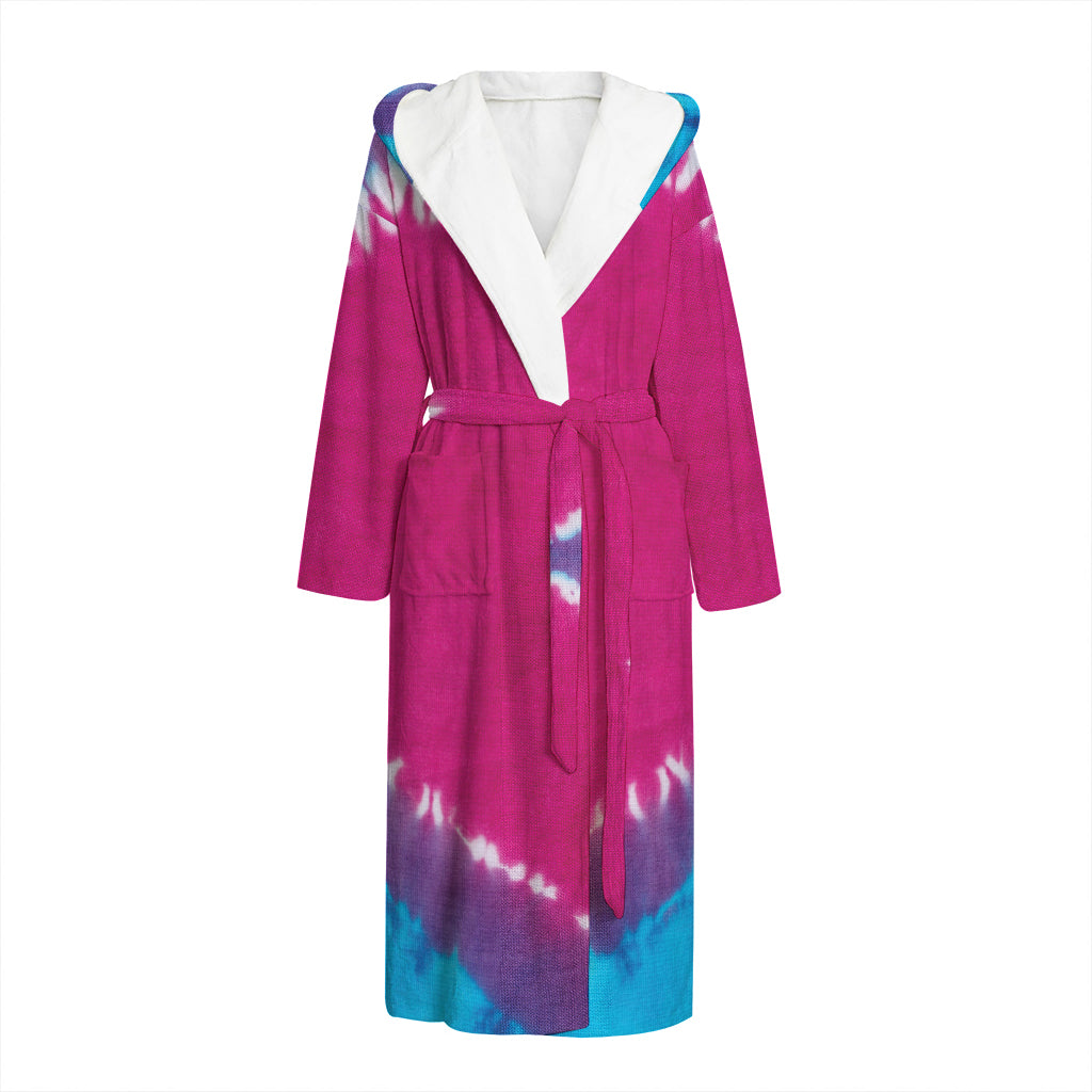 Colorful Heart Tie Dye Print Hooded Bathrobe