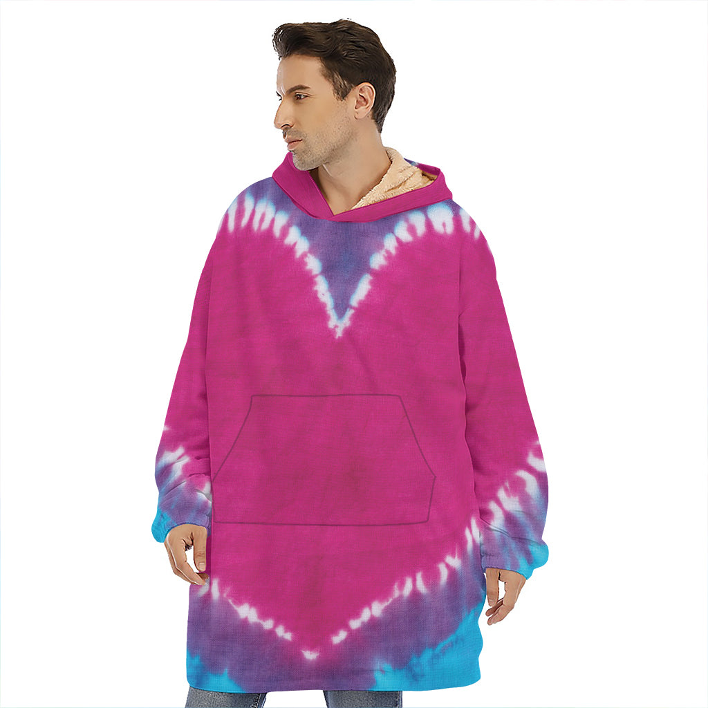Colorful Heart Tie Dye Print Hoodie Blanket