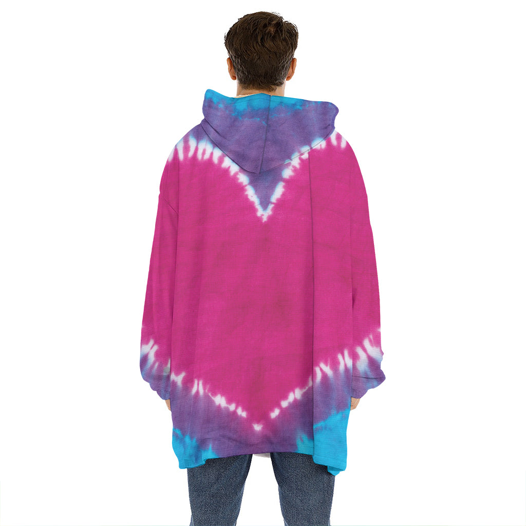 Colorful Heart Tie Dye Print Hoodie Blanket