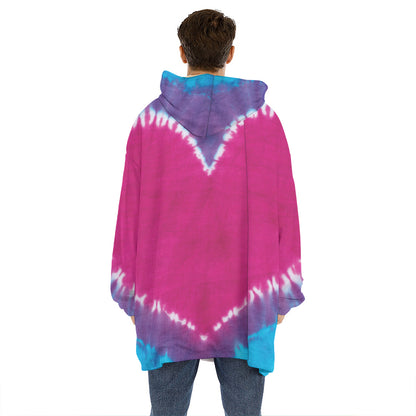 Colorful Heart Tie Dye Print Hoodie Blanket