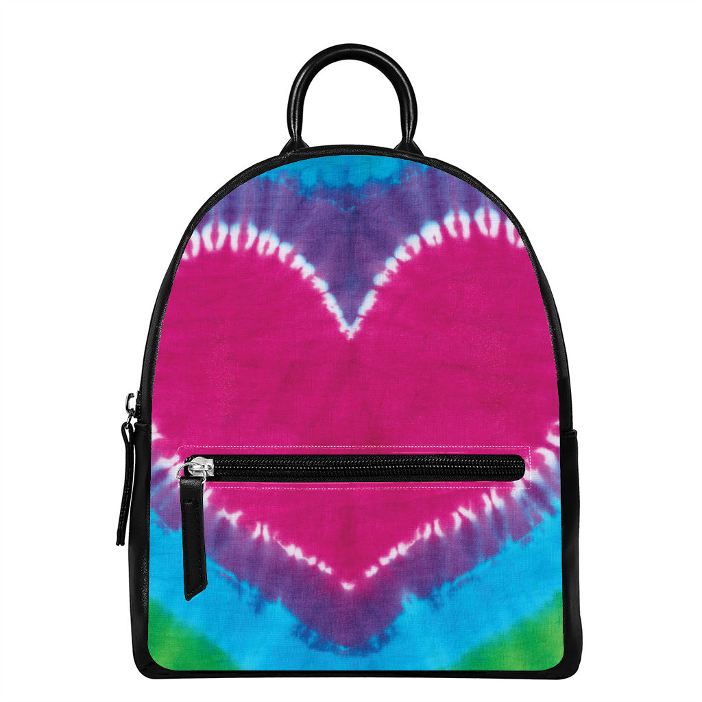Colorful Heart Tie Dye Print Leather Backpack