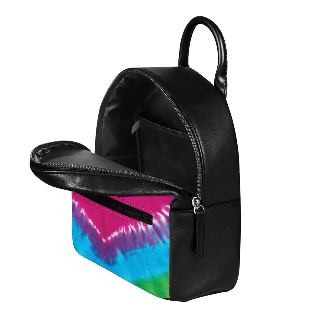 Colorful Heart Tie Dye Print Leather Backpack