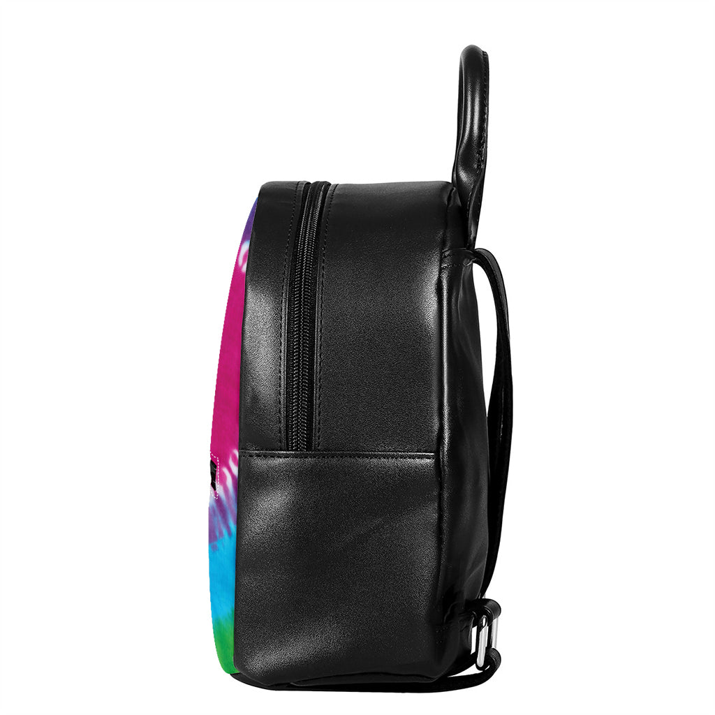 Colorful Heart Tie Dye Print Leather Backpack