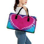Colorful Heart Tie Dye Print Leather Duffle Bag