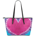 Colorful Heart Tie Dye Print Leather Tote Bag