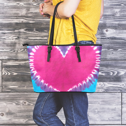 Colorful Heart Tie Dye Print Leather Tote Bag