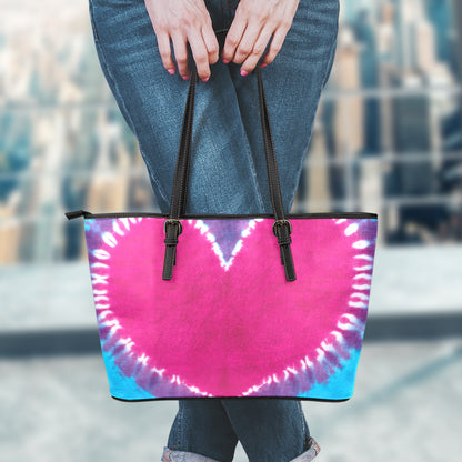 Colorful Heart Tie Dye Print Leather Tote Bag
