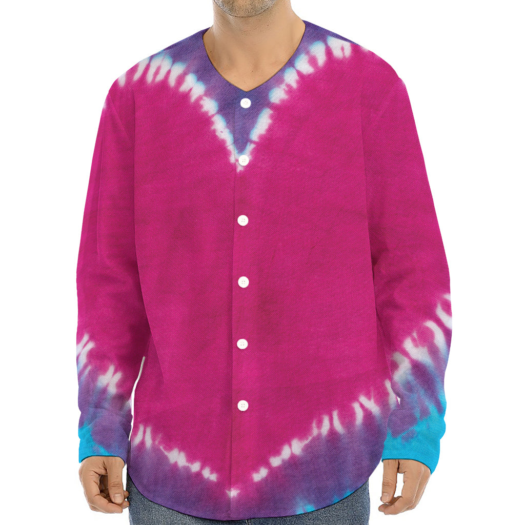 Colorful Heart Tie Dye Print Long Sleeve Baseball Jersey