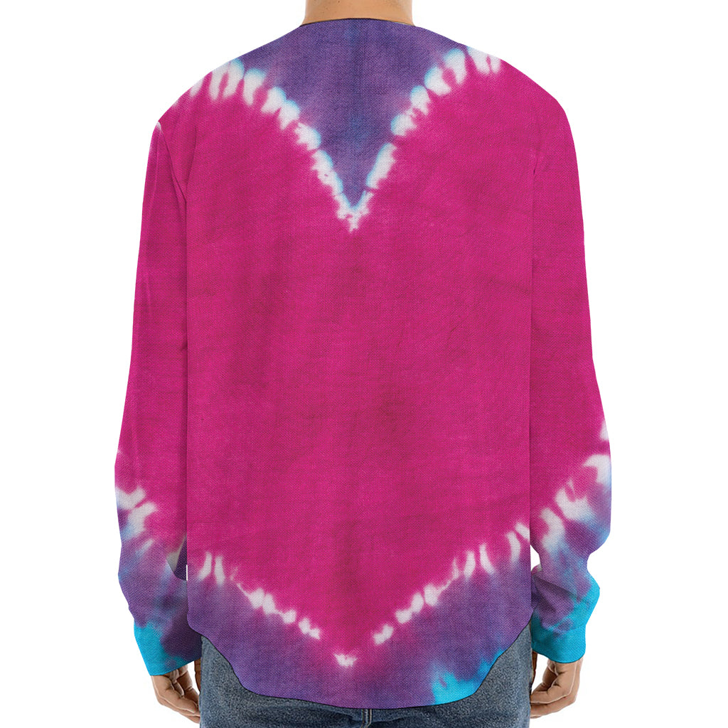 Colorful Heart Tie Dye Print Long Sleeve Baseball Jersey