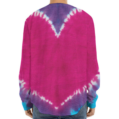 Colorful Heart Tie Dye Print Long Sleeve Baseball Jersey
