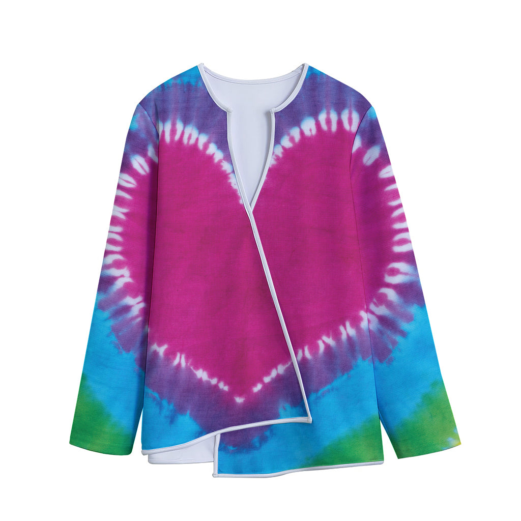 Colorful Heart Tie Dye Print Long Sleeve Short Coat