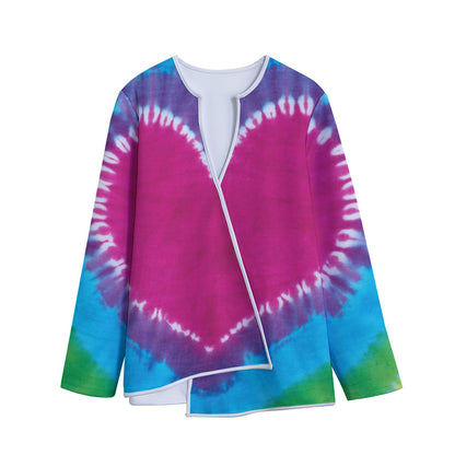 Colorful Heart Tie Dye Print Long Sleeve Short Coat