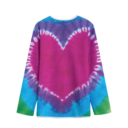 Colorful Heart Tie Dye Print Long Sleeve Short Coat