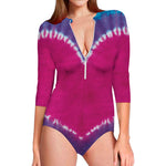Colorful Heart Tie Dye Print Long Sleeve Swimsuit