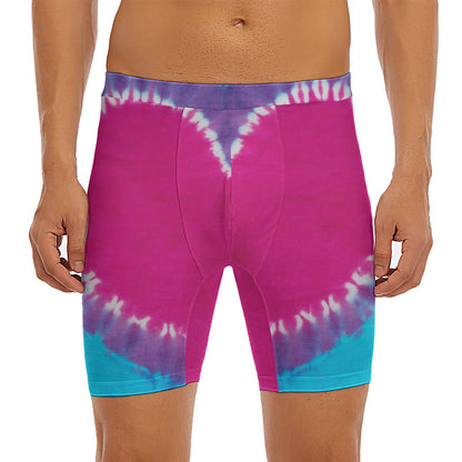 Colorful Heart Tie Dye Print Men's Long Boxer Briefs