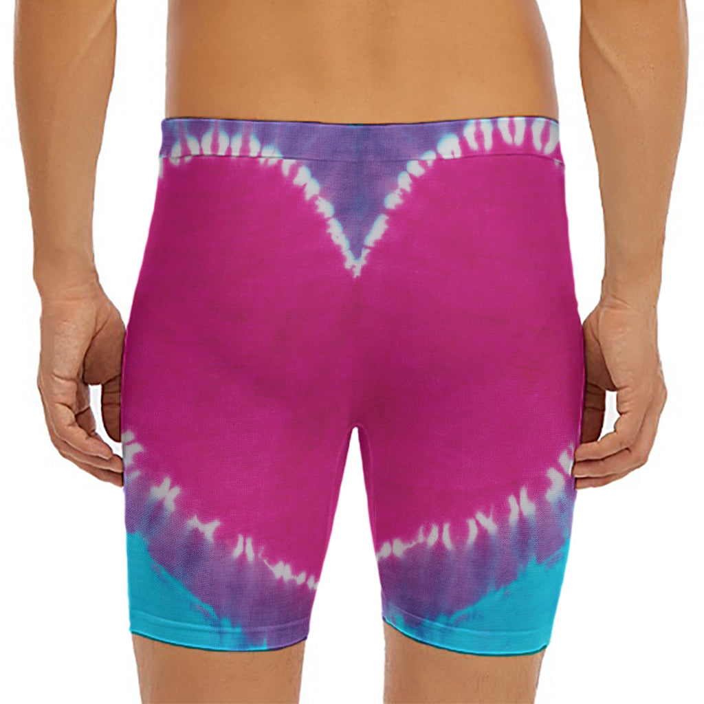 Colorful Heart Tie Dye Print Men's Long Boxer Briefs