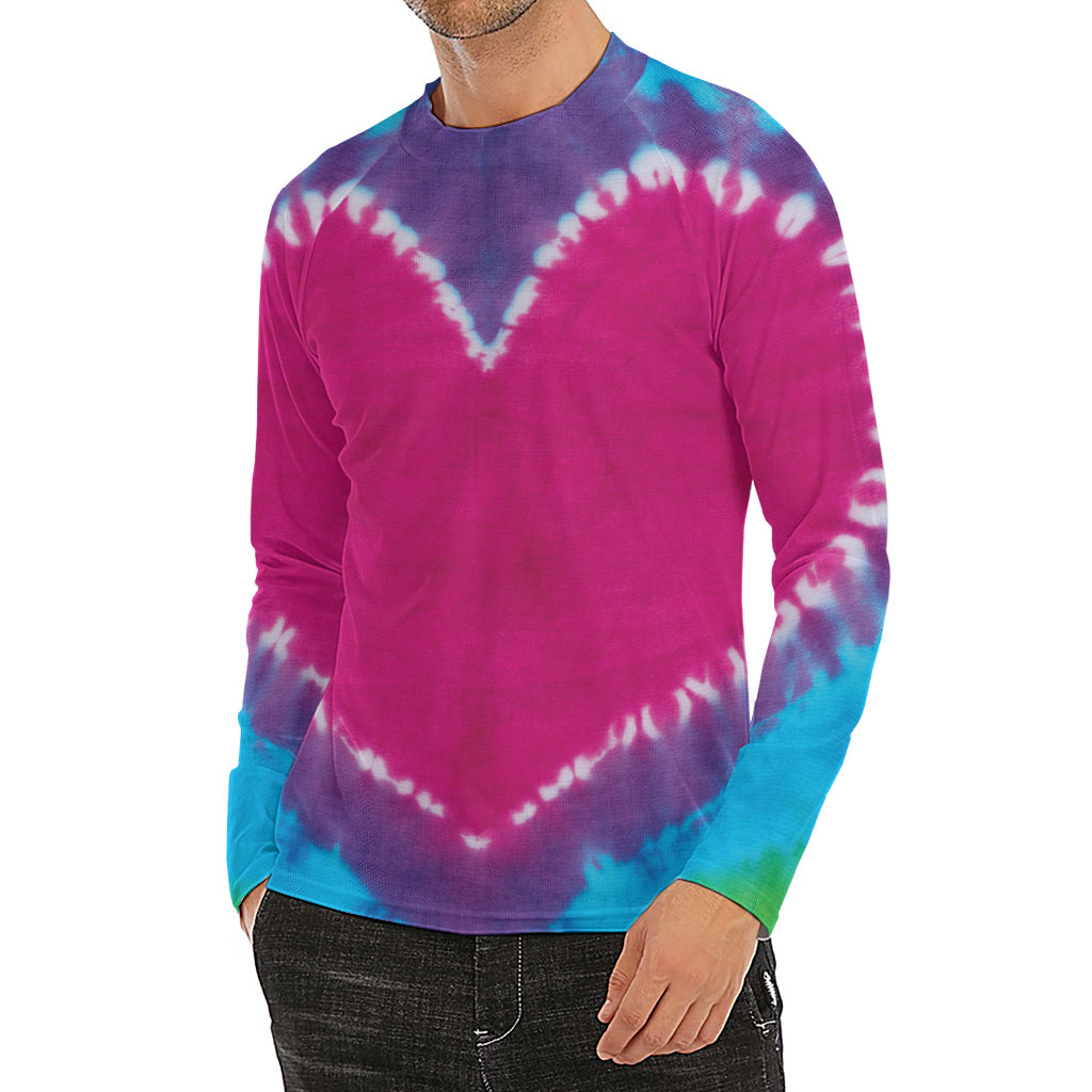 Colorful Heart Tie Dye Print Men's Long Sleeve Rash Guard