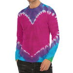 Colorful Heart Tie Dye Print Men's Long Sleeve Rash Guard