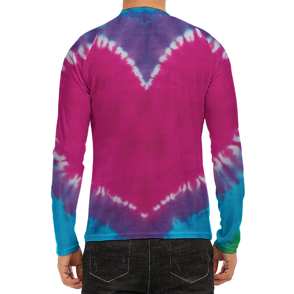 Colorful Heart Tie Dye Print Men's Long Sleeve Rash Guard