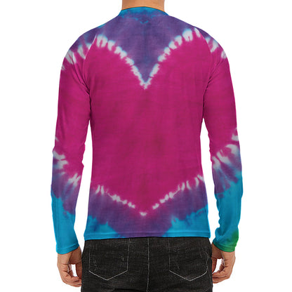 Colorful Heart Tie Dye Print Men's Long Sleeve Rash Guard