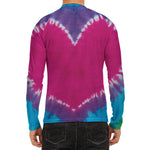 Colorful Heart Tie Dye Print Men's Long Sleeve Rash Guard